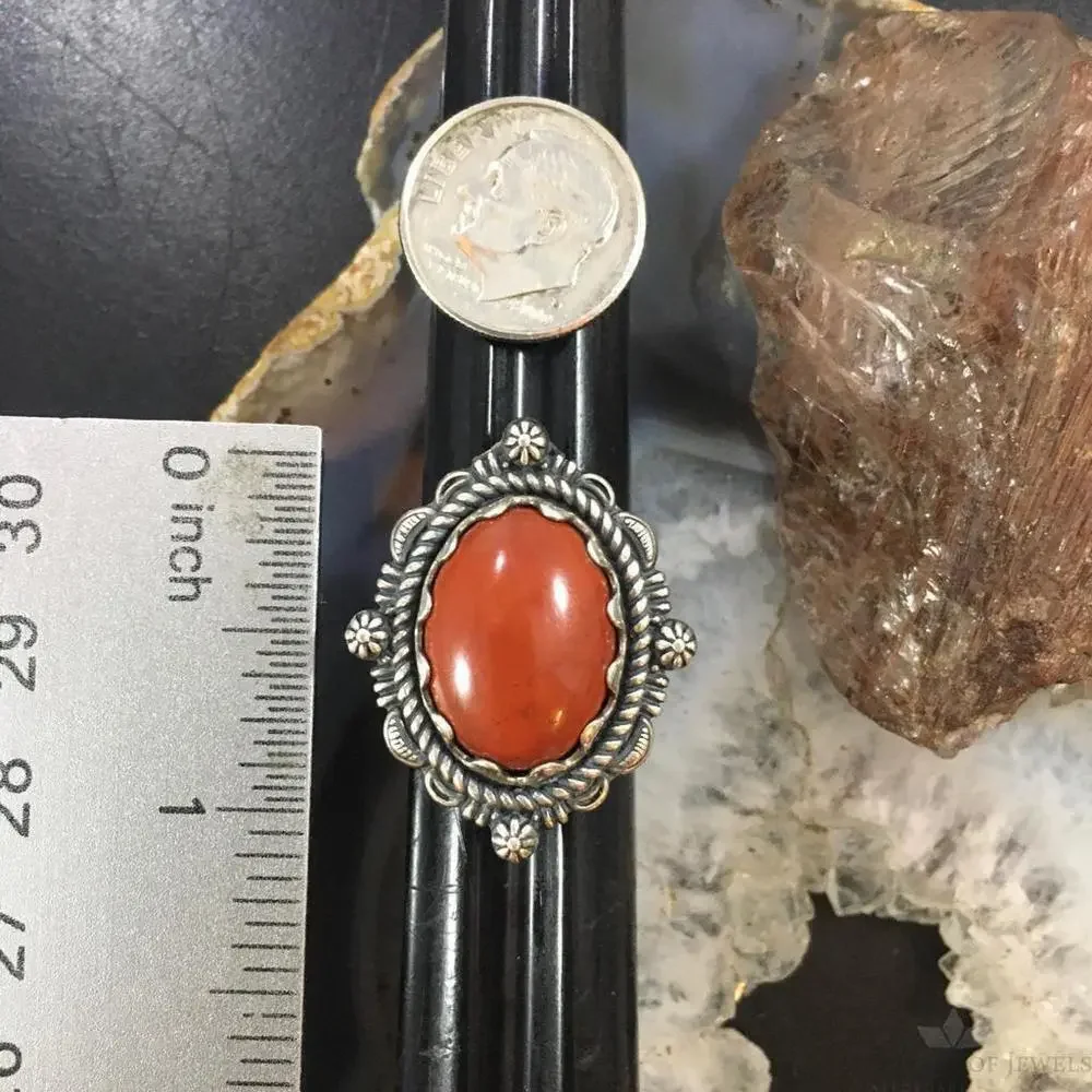 Carolyn Pollack Vintage Sterling Silver Oval Red Jasper Decorated Ring For Women